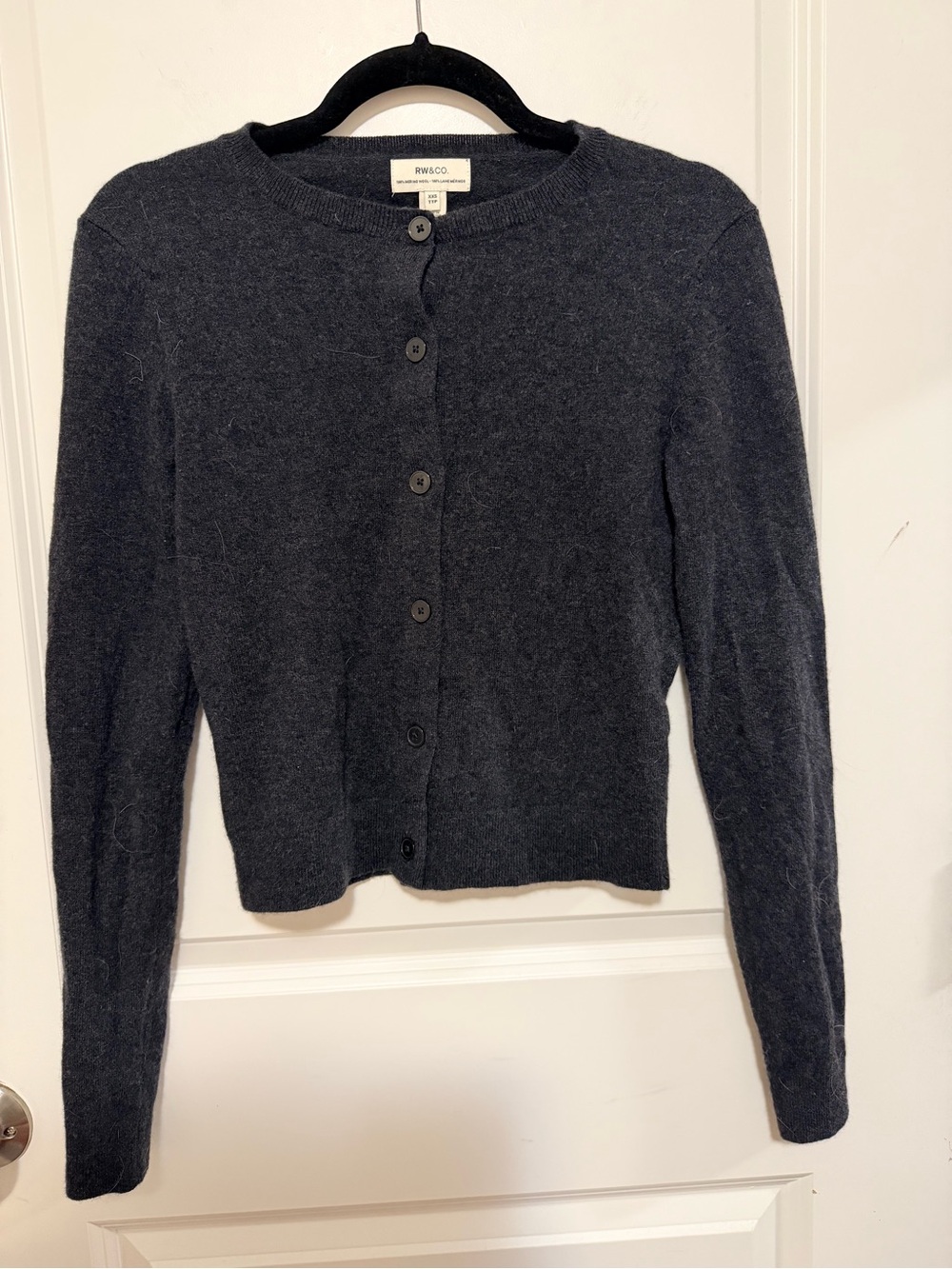 RW&CO. 100% Merino Wool Cardigan – XXS | Charcoal Grey